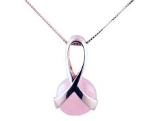 The infinity symbol emerging from the awareness ribbon in an elegant necklace. Each Rose Quartz ball floats in infinity inside the symbol. Wishing the wearer infinite blessings!