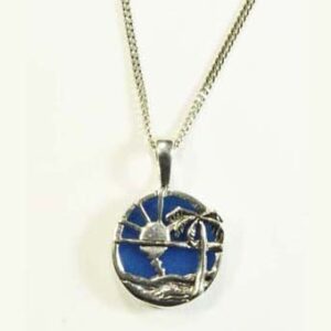 A Day at the Beach! Remember the shore with its calming waves and fresh sea breeze. Set with a beautiful blue stone.