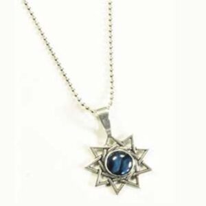 The 9 pointed star is complete and perfect. The beautiful blue abalone shell gathers and send powers of perfection and unity out into the world!