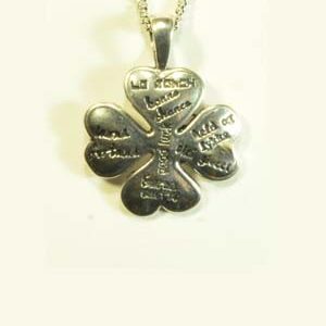 Universal Good Luck! Celebrate good luck with a clever four leafed clover imprinted with good luck in many languages. Best of Luck!